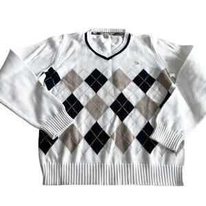 Burberry Boys White Cotton Argyle V-Neck Long Sleeve Sweater Size 10
